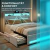 Furnishings Home Polsterbett LED Doppelbett Stauraumbett mit Kopfteil und 4 Schubladen (Leinenmaterial Polsterbett mit RGB Beleuchtung), mit Lattenrost und Ladefunktion, mit Komforthöhe, Leises Design Bett Bild 3