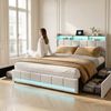 Furnishings Home Polsterbett LED Doppelbett Stauraumbett mit Kopfteil und 4 Schubladen (Leinenmaterial Polsterbett mit RGB Beleuchtung), mit Lattenrost und Ladefunktion, mit Komforthöhe, Leises Design Bett Bild 2