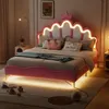 Prinzessinbett mit LED-Beleuchtung, 140x200 cm, höhenverstellbarer Kopfteil, Mädchenbett, Polsterbett für Mädchen, Doppelbett, Kunstleder Bild 3