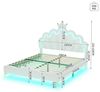 Ulife Polsterbett LED Kinderbett Einzelbett mit krone-Form Prinzessinnenbett, verstellbarer LED-Umgebungslichtstreifen140 x 200 cm Bild 4
