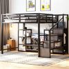 Novelux Hochbett 140x200 mit TV-Schrank & Steckdose – Metall MDF Schwarz, inkl, Stauraum-Treppe, Platzsparendes Loftbett für Jugendliche & Erwachsene Bild 3