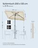 Songmics Sonnenschirm mit Aufbewahrungstasche, ohne Ständer, UPF 50+, Stahl / Polyester, Beige, 200 x 125 cm Bild 4
