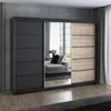A&J MöbelLand 'Viluno 2' Schwebetürenschrank mit 4 Schubladen und Spiegel, Spanplatte, 215 x 59,5 x 200 cm, Schwarz / Natur / Schwarz Bild 2