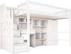 Kinder-Hochbett 90×200 cm mit Rausfallschutz, Treppe, Schreibtisch & Stauraum, Weiß, ohne Matratze Bild 5