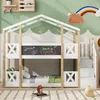 Etagenbett, Kinderbett mit Rausfallschutz, 2 Schlafgelegenheiten, Lattenrost und Treppe, 90x200 cm, Hausbett, Kiefer Bild 2