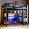 Hochbett 140x200 mit Schreibtisch, Stauraum, LED, Metall & MDF, Jugendbett, Etagenbett Alternative Bild 2