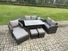 Fimous Rattan Garten Sofa Set Gartenmöbel Langer Rechteckiger Esstisch mit Sesseln 3 Fußhockern 2 Beistelltischen 8 Sitzer Dunkelgrau gemischt Bild 2