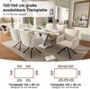 Merax Esstisch-Set (einschließlich Esstisch und 6 Stühlen), versenkbarer Esstisch, 120/160 * 80 cm, verdickte Tischplatte, V-förmige Beine, Leinenstoff, weißer Tisch, beige Stühle Bild 2