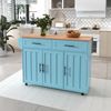 129x46(71)x91,5 cm großer Speisewagen/Sideboard, Arbeitsplatte mit Massivholzmaserung + blauer Schrank/faltbare Arbeitsplatte/Aufbewahrungstür-Design/Räder/Massivholzfüße umschaltbar/für Zuhause geeig Bild 3