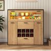 Weinschrank Sideboard 110 x 38 x 111 cm aus Holzwerkstoff in Holzfarbe-Schwarz mit LED-Beleuchtung Bild 2