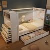 Jugendbett mit Aufbewahrung (90x200 cm), Einzelbett mit Lattenrost und Schubladen, Kopfteil mit Regal, Kiefer Bild 3