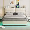 FUROKOY Stauraumbett Polsterbett Doppelbett mit LED-Beleuchtung (Set, 1-tlg, Gepolstertes Kopfteil mit USB- und Typ-C-Ladeanschlüssen), Hydraulisches Funktionsbett, ohne Matratze, Samt, Beige,140x200cm Bild 2