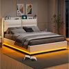 FUROKOY Stauraumbett Polsterbett Doppelbett mit LED-Beleuchtung (Set, 1-tlg, Gepolstertes Kopfteil mit USB- und Typ-C-Ladeanschlüssen), Hydraulisches Funktionsbett, ohne Matratze, Samt, Beige,140x200cm Bild 3