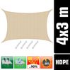 3x4m UV Sonnensegel Atmungsaktiv mit Befestigung Beige Bild 2