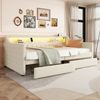 LVHOM Tagesbett 90x200cm mit LED&USB, Daybett mit 2 Schubladen, Schlafsofa mit Stauraum, Einzelbett Polsterbett Jugendbett Kinderbett, Beige Bild 1