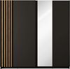 AX LIVING Kleiderschrank schwarz mit Spiegel 202 cm – Beralto Artisan Lamellen Bild 3