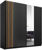AX LIVING Kleiderschrank schwarz mit Spiegel 202 cm – Beralto Artisan Lamellen Bild 2