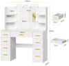 BEWISHOME Schminktisch mit Spiegel und Ladestation, 9 Schubladen, transparente Glasplatte (1-St), verstellbare LED-Beleuchtung, 2 Steckdosen + 2 USB-Anschlüssen Bild 2