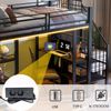 Merax Hochbett, Einzelbett 90 x 200cm Kinderbett mit LED-Lichtleiste und Steckdose, schmiedeeisernes Bett mit Ablagefach und Bücherregal, multifunktionales, schwarz Bild 5