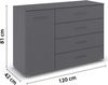 rauch Aditio Box, Kommode, 1-türig, 4 Schubladen, mit Softclose-Funktion, Farbe Grau metallic, BxHxT 120x81x42cm Bild 4
