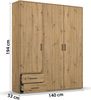 rauch Kleiderschrank; Drehtürenschrank VOYAGER, 3-türig, 2 Schubkästen, Eiche Artisan, 140x194x53xcm Bild 4