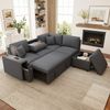 Merax L‑förmiges ausziehbares Ecksofa mit Schlaffunktion, Stauraum‑Hocker, klappbarem Couchtisch, USB‑ und Type‑C‑Anschluss, Leselicht und 2 Kissen, Grau Bild 5