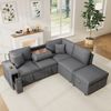 Merax L‑förmiges ausziehbares Ecksofa mit Schlaffunktion, Stauraum‑Hocker, klappbarem Couchtisch, USB‑ und Type‑C‑Anschluss, Leselicht und 2 Kissen, Grau Bild 2