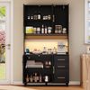 Merax 183cm Küchenanrichte, Buffet, App-gesteuerte LED-Deko-Lichter, 2 x USB, 2 x Steckdosen, verstellbare Einlegeböden, 3 Schubladen, Schwarz Bild 2