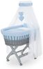 FabiMax Stubenwagen Grau lackiert, 2 in 1 Musselin / Waffelpiqué Komplettset Blau mit Decke und Kissen Bild 2