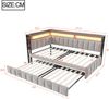 Merax Einzelbett, 90x200cm Polsterbett, Schlafsofa, mit Ausziehbett, LED-Beleuchtung und Ablagefächern am Kopf- und Fußende, Ausgestattet mit USB- und Typ-C-Anschlüssen, Samtstoff Hellgrau Bild 4