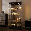 FUROKOY Glasvitrine Standvitrine, Modern Glas Vitrinenschrank (4 Lagen Glasvitrine mit 2 Glastür, Sammlervitrine, für Sammlerstücke Bücher Wein (mit Licht, schwarz) Bild 3