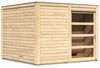 Karibu Saunahaus Cuben Gartensauna 3 Sitzbänke aus Holz Sauna mit 38 mm Wandstärke Außensauna mit Montagematerial Bild 2
