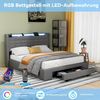 oyajia Stauraumbett LED Hydraulisches Doppelbett 140x200cm mit Ladefunktion (LED, USB- & Typ-C-Ladestation), 90/140/160 x200cm mit Ladefunktion und 1 Schubladen Bild 2