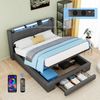 oyajia Stauraumbett LED Hydraulisches Doppelbett 140x200cm mit Ladefunktion (LED, USB- & Typ-C-Ladestation), 90/140/160 x200cm mit Ladefunktion und 1 Schubladen Bild 3