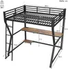 Hochbett mit Schreibtisch und LED-Beleuchtung (140x200 cm) Kinderbett mit Rausfallschutz, Metallbett Bild 5