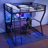 Hochbett mit Schreibtisch und LED-Beleuchtung (140x200 cm) Kinderbett mit Rausfallschutz, Metallbett Bild 2