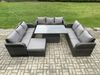 Fimous Patio Garten Dining Set Rattan Möbel Lounge Sofa Höhenverstellbarer steigender Hubtisch mit großem Fußhocker Dunkelgrau gemischt Bild 2