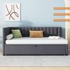 Multifunktionales L-förmiges Schlafsofa mit Ausziehbett 90/180*200cm, Polsterbett in Samtstoff, platzsparendes Design für Kinderbett, Gästebett Grau Bild 3