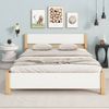 Doppelbett, Holzbett, Kiefernholzrahmen mit Mittelfu?, Jugendbett, Erwachsenenbett, mit Kopf- und Fu?teil aus MDF, Wei? + Natur, 140x200 cm Bild 1
