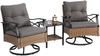 Flieks Outdoor Lounge Set 3-teilig, drehbar Schaukelstühle 360°, Polyrattan, Gartenmöbel Set wetterfest mit Beistelltisch, Grau Bild 2