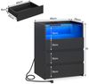 MSMASK Nachttisch mit LED-Beleuchtung und Steckdosen, 3 Schubladen, 45x35x61cm (1-St), Nachtschrank mit Sichtbarer Glastischplatte Bild 2