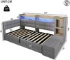 Merax Polsterbett 90 × 200 cm, Tagesbett, Daybett, Schlafsofa, mit hydraulischer Lagerung, USB- und Typ-C-Anschlüssen, Ablagefach, Stauraumbank am Fußende, LED-Lichtleiste, Samt, Dunkelgrau Bild 4