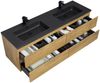 Badplaats Badmöbel Set mit Waschbecken und Unterschrank Angela 160 x 48 cm Eiche - Waschbeckenunterschrank mit Soft-Close und Schwarze Doppelwaschbecken, Vorgemontiert Bild 2