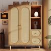 Merax Kleiderschrank Landhausstil Eiche 161x120x44 cm Holz, 2 Türen, 2 Schubladen, offene Regale, mit Kleiderstange Bild 3