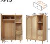 Merax Kleiderschrank Landhausstil Eiche 161x120x44 cm Holz, 2 Türen, 2 Schubladen, offene Regale, mit Kleiderstange Bild 4