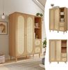 Merax Kleiderschrank Landhausstil Eiche 161x120x44 cm Holz, 2 Türen, 2 Schubladen, offene Regale, mit Kleiderstange Bild 2