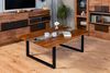 Couchtisch Baumkante mit Glaseinsatz 118 x 80 cm Akazie massiv nougatfarben U-Gestell schwarz FRANCO 81367167 Bild 2