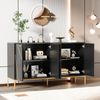 i@home Sideboard mit vier Türen, Schwarz/Golden, Gerades Design mit Metalllinien-Dekor, Maße: H80*B150*T40cm. Bild 2