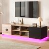 TV-Schrank 180 x 38,5 x 47 cm in Schwarz & Holzoptik, mit Schublade, Fächern, Tür und LED-Beleuchtung Bild 2