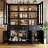 Hochschränke fürs Wohnzimmer(140×38.5×175cm), Vitrinenschrank,Küchenschrank,Esszimmerschrank mit Schubladen, Moderner Minimalistischer Hochschrank, Standvitrine für Küche Wohnzimmer Esszimmer, Schwarz Bild 3